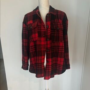 Women's Red and Black Plaid Utility Jacket